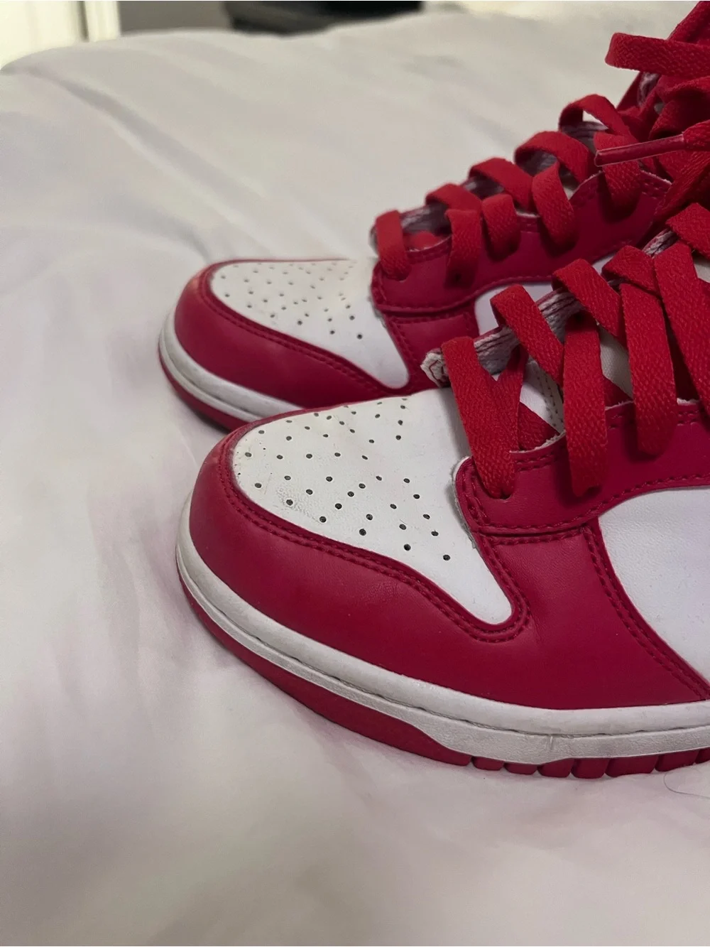 Nike White and Red High-Top Sneakers